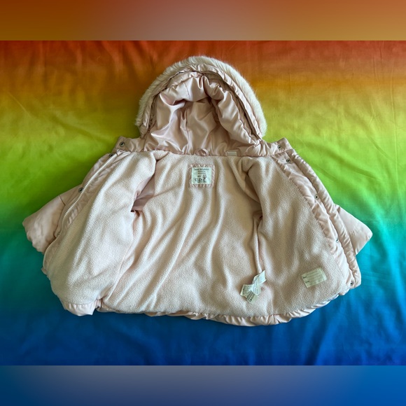 Zara Baby Girl pink hooded zip up puffer jacket with removable fur trim 2-3T - Picture 4 of 8